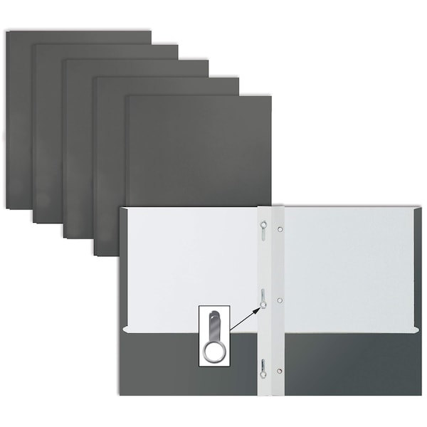 Better Office Products 2 Pocket Paper Folders Portfolio W/Prongs, Matte Texture, Letter Size, Gray, 50PK 84223 - main